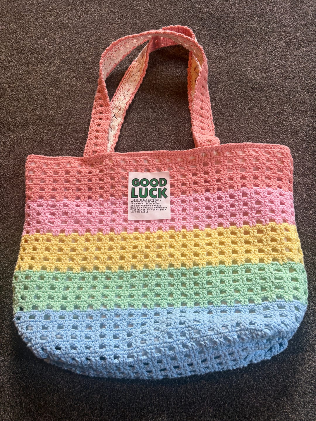 Customer photo review of CrochetPark™ Rainbow Waffle Tote crochet kit