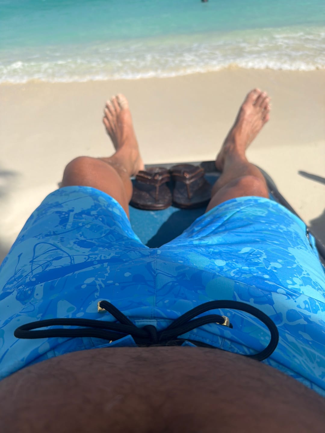 Customer photo review of Splatter Swim Shorts Blue - 5"