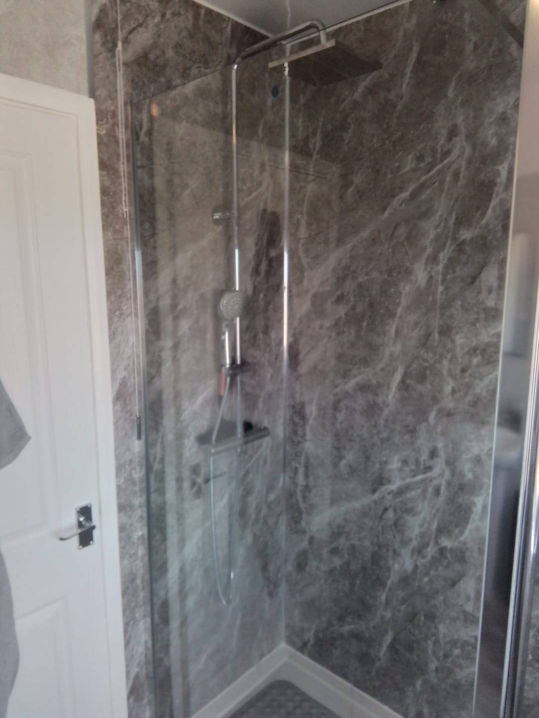 Customer photo review of 10mm Dark Grey Marble Matt Shower Panel 1M x 2.4M