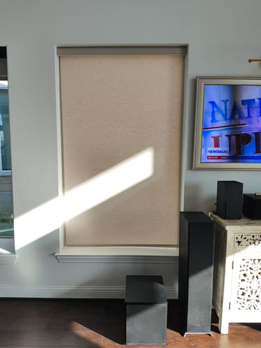 Customer photo review of SmartWings Motorized Roller Shades 100% Blackout Safari