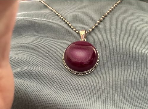 Customer photo review of Pink Agate Druzy Pendant 1 3/4" (.925 Sterling Silver)