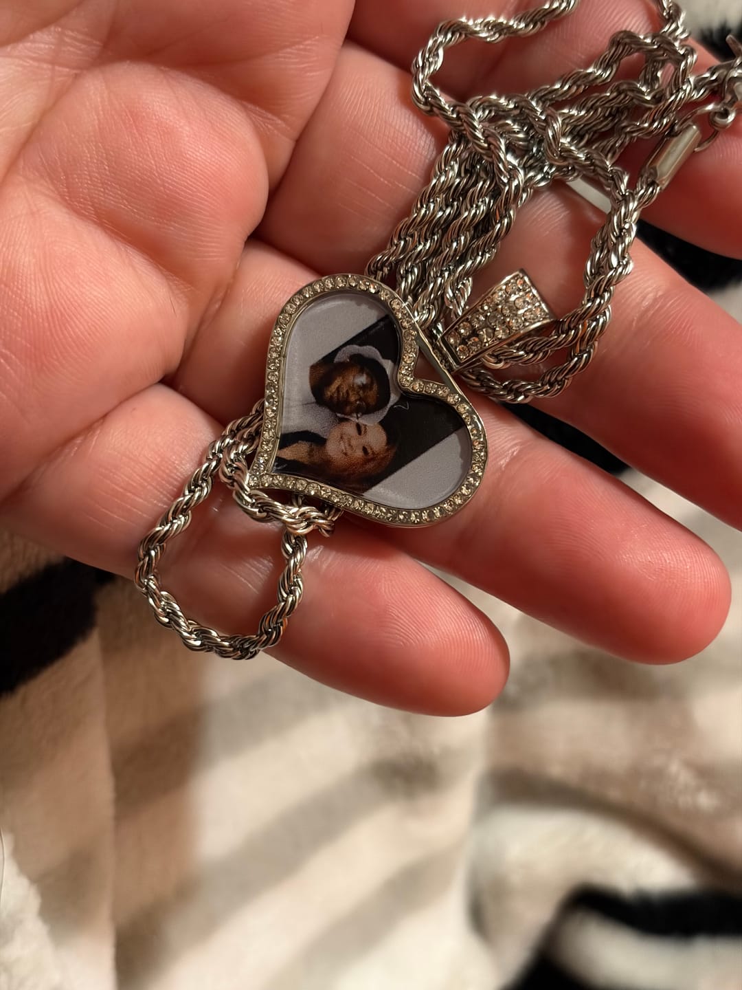 Customer photo review of Personalized Diamond Studded Heart Colorful Photo Necklace