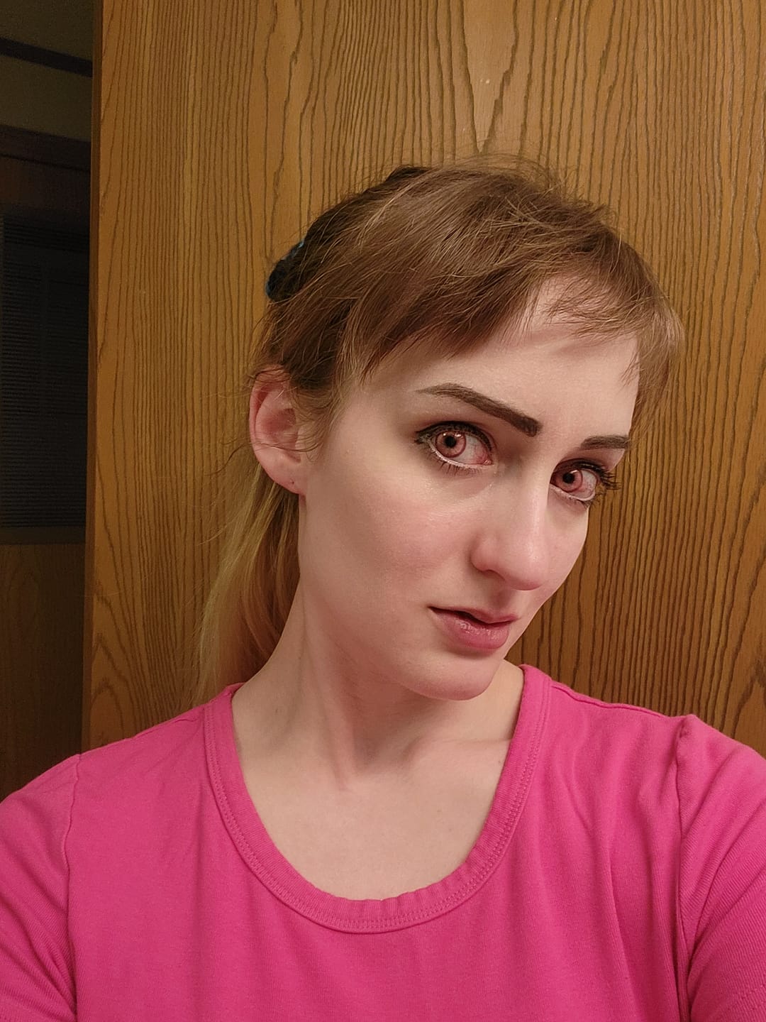 Customer photo review of Cosplay Fairy Rose Pink Colored Contact Lenses