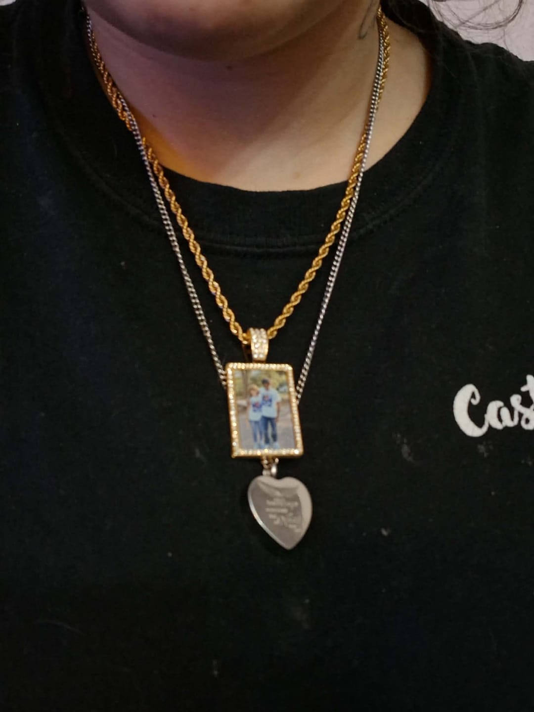 Customer photo review of Personalized Diamond Studded Colorful Photo Necklace
