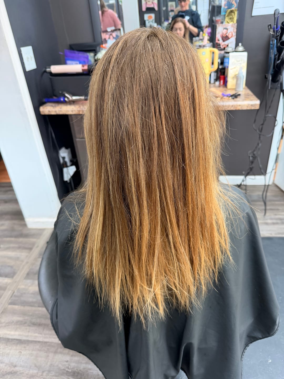 Customer photo review of PU Hole Flat Weft Extensions Virgin Human Hair Bayalage Sunkissed Brown #BM