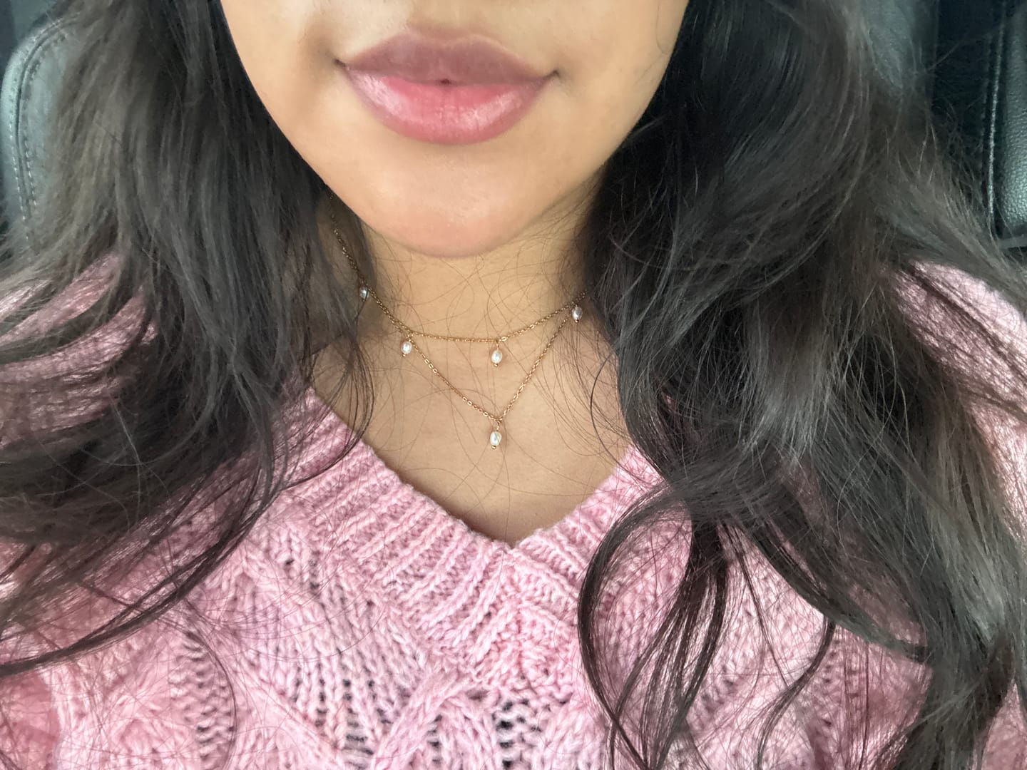 Customer photo review of Kayla Pearl Drop Layered Necklace