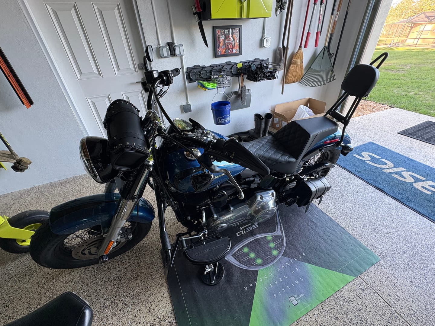 Customer photo review of Iron Born Blade 25" Sissy Bar with Foldable Luggage Rack for Harley Softail Slim FLS Matte Black