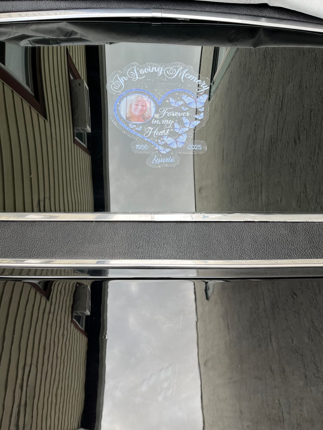 Customer photo review of In Loving Memory Sparkling Heart Memorial Butterflies Personalized Decal