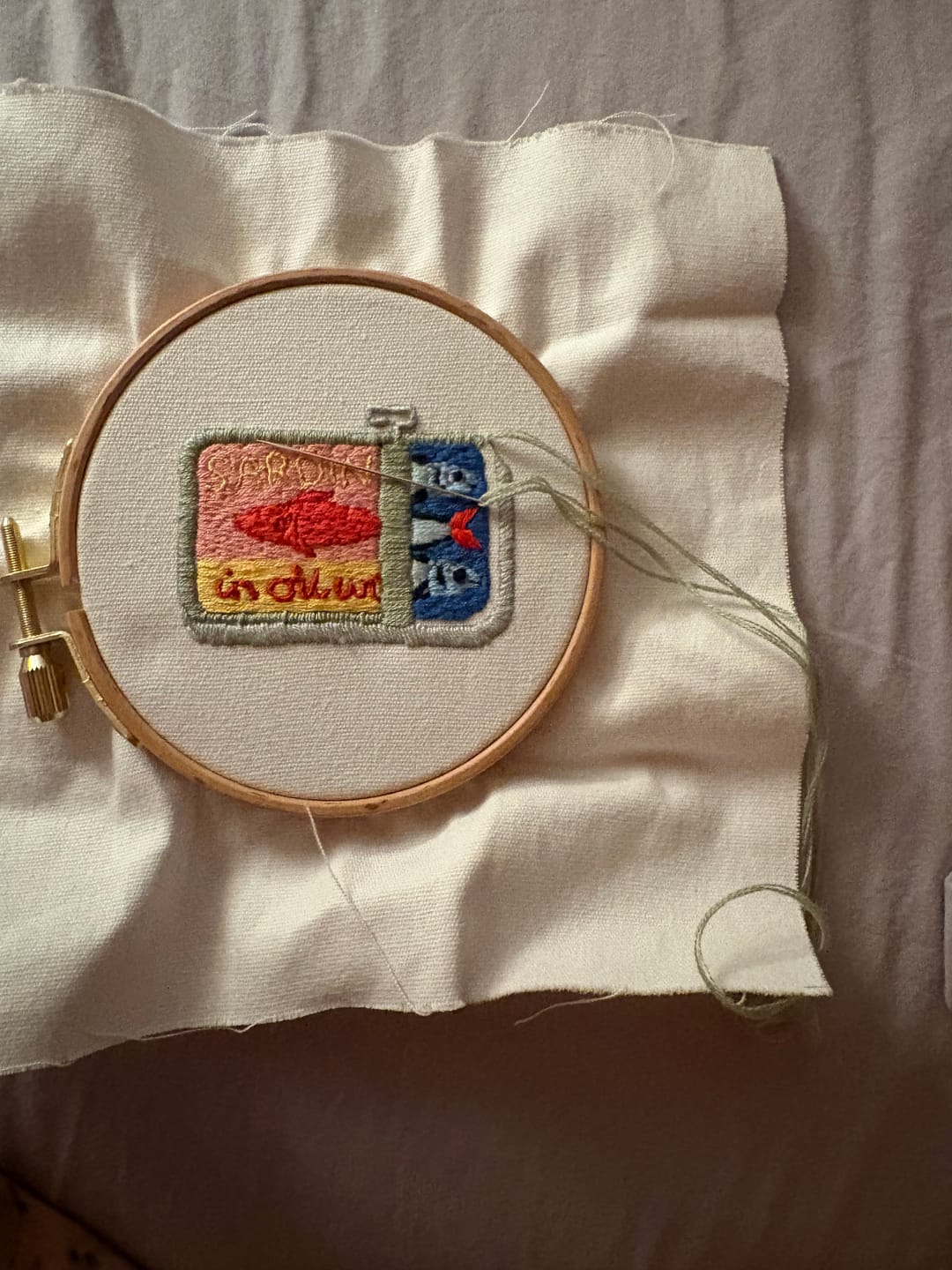 Customer photo review of Sardines Tin Embroidery Kit