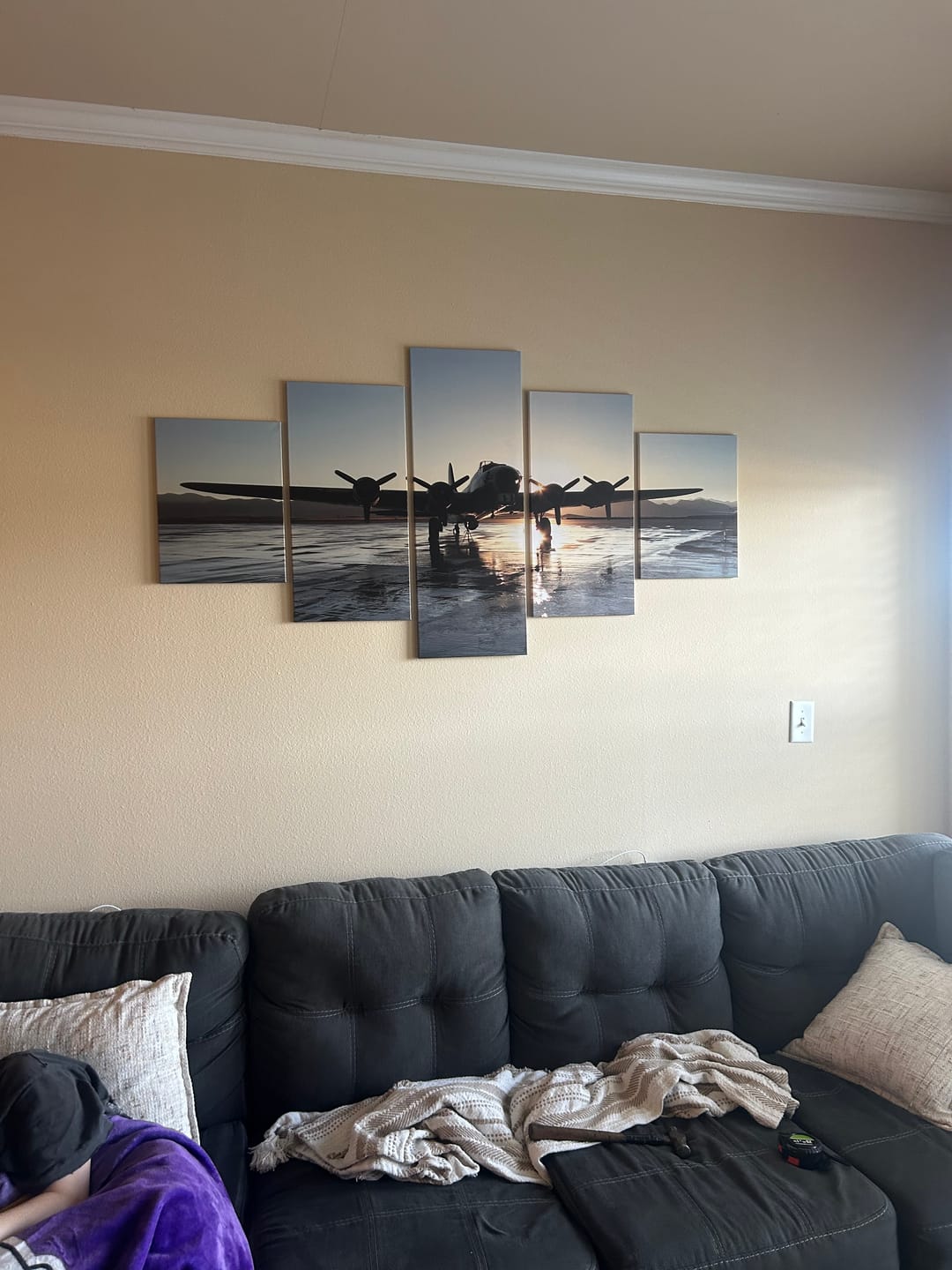 Customer photo review of Boeing B-17 Flying Fortress on Wet Tarmac at Sunrise 5 Panel Canvas Print Wall Art