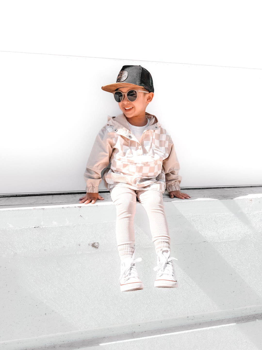 Customer photo review of Pullover Windbreaker in Salt + Sand Checkered