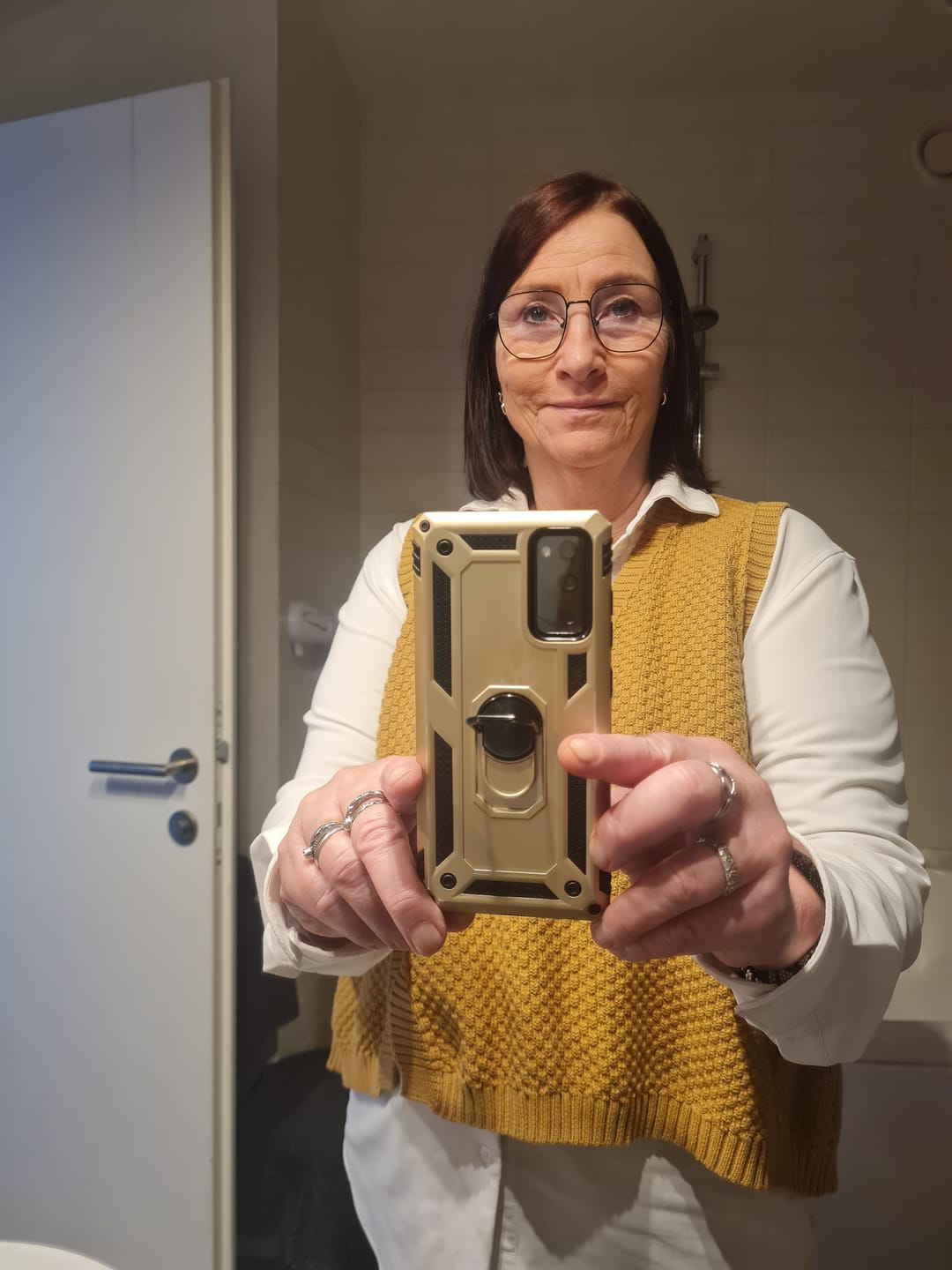 Customer photo review of Artisan Cotton Knitted Vest - Flattering V-Neck Button Sweater Vest with Asymmetric Hem | Plus Size