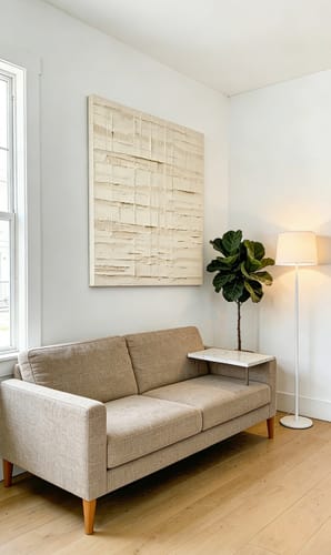 Customer photo review of Grid Harmony : Textured Neutral Abstract Art - Beige Tones, Minimalist Wall Decor for Modern Interiors