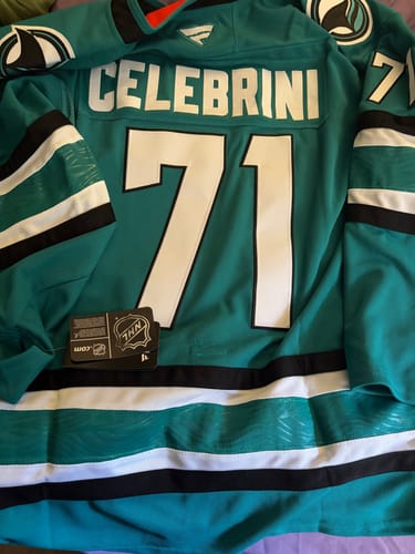 Customer photo review of Men's San Jose Sharks Macklin Celebrini #71 Fanatics Teal Home Breakaway Jersey