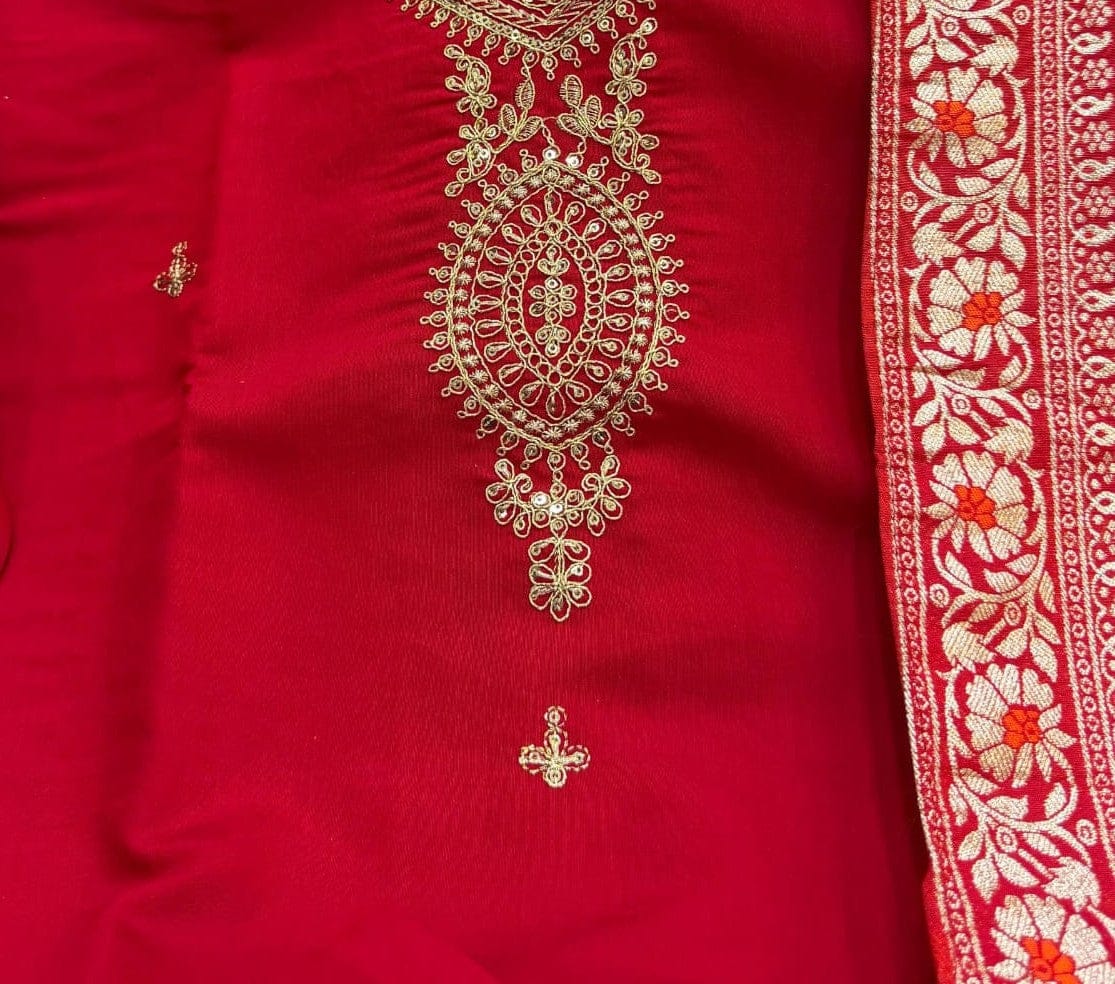Customer photo review of Berry Silk Kurta Set with Kanjivaram Dupatta