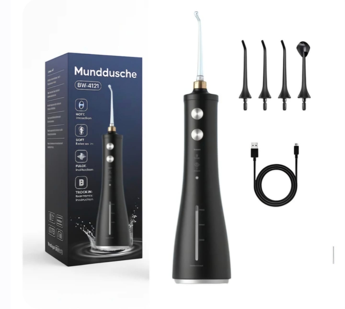 Customer photo review of Kabellose Munddusche für effektive Zahn- & Zahnfleischpflege Mit 4 Modi & 4 Aufsätzen, 300 ml Wassertank, 30–120 PSI Wasserdruck und IPX7-Wasserschutz