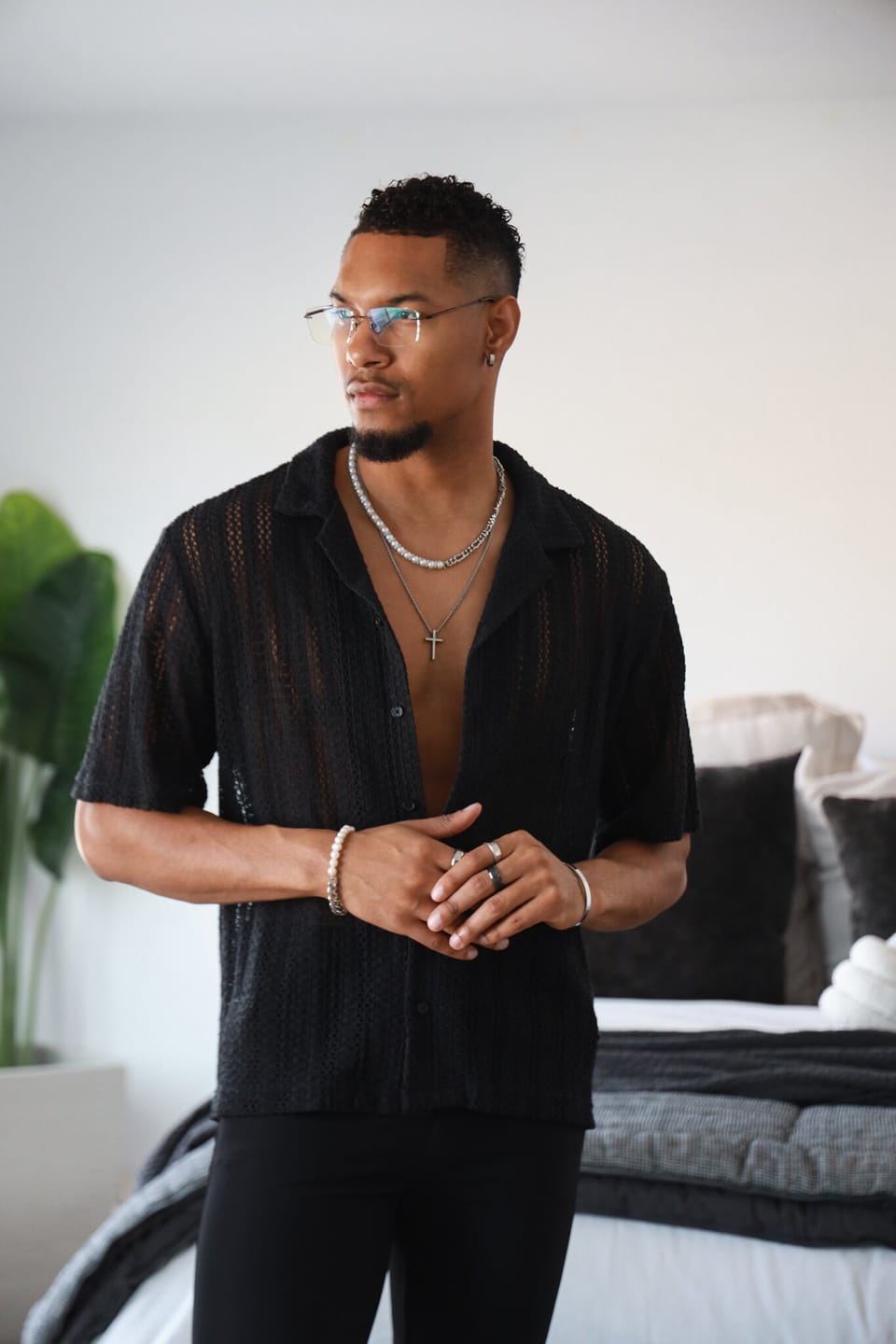 Customer photo review of Hugo | Handmade Wooden Titanium Rimless Eyeglasses | ZanyLen New
