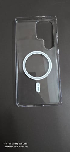 Customer's Anti Yellow Magsafe Clear Case for a Samsung phone, showing the white magnetic ring on the back.