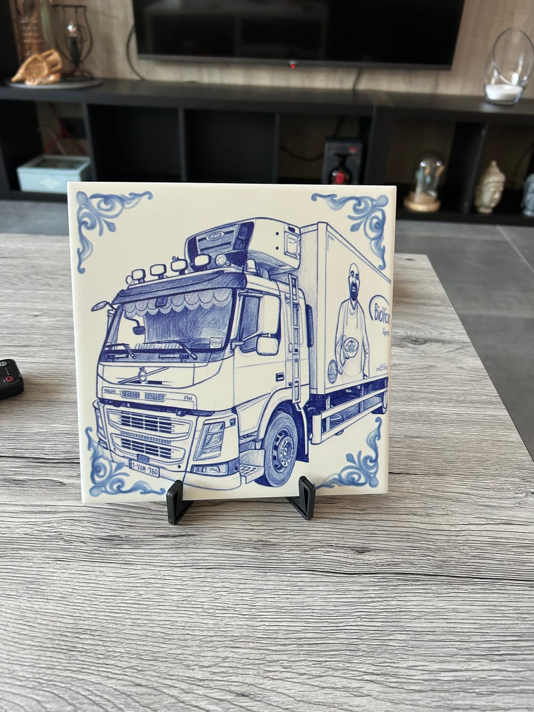 Customer photo review of Delfts Blauw tegeltje bedrukken met eigen auto