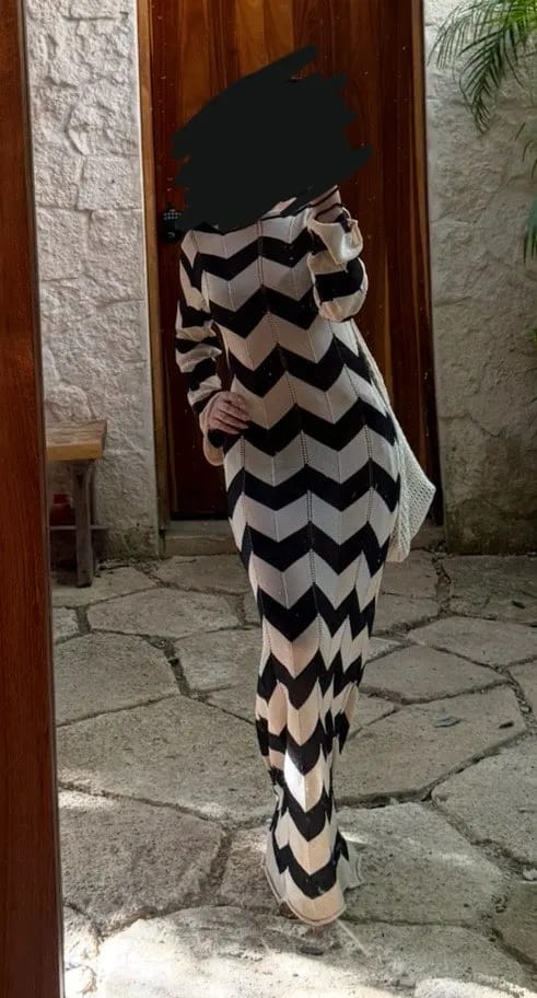 Customer photo review of Aimee Striped Knit Long Sleeve Maxi Dress