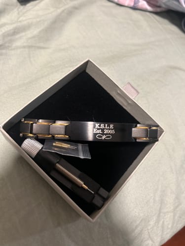 Customer photo review of Heritage Stripe Personalised Bracelet