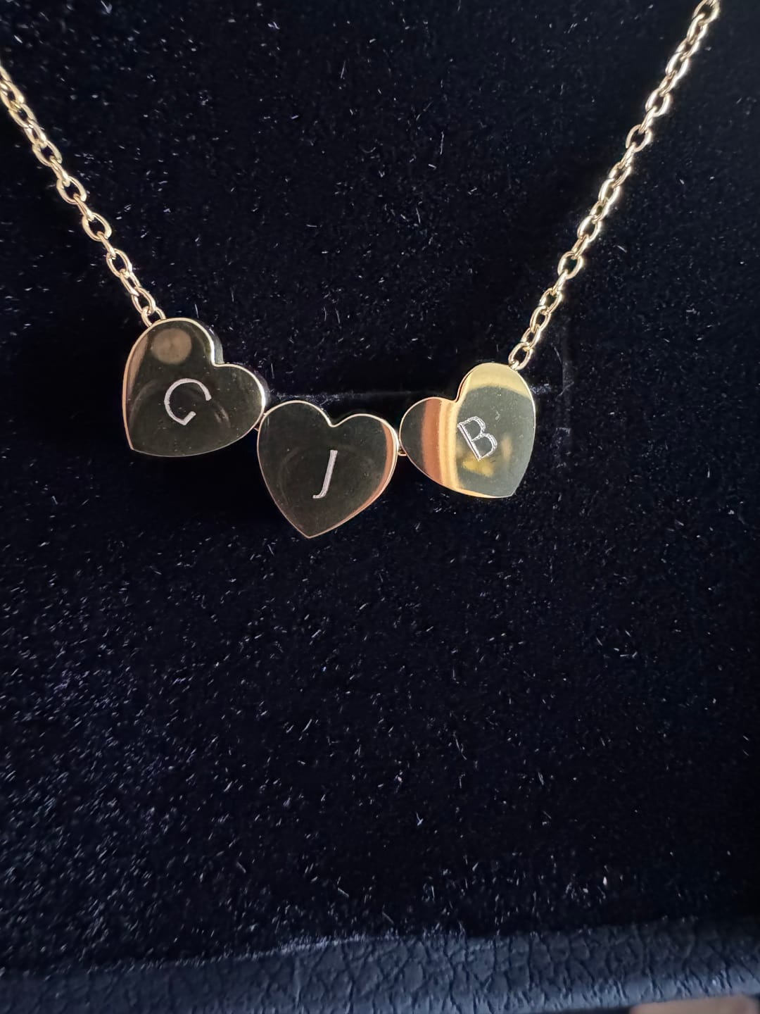 Customer photo review of Amo Heart Triple Bead Necklace in Gold
