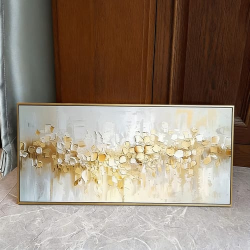 Customer photo review of Sunlit Veil-Neutral Tones Textured Abstract Oil Painting, Modern Wall Art for Home Decoration