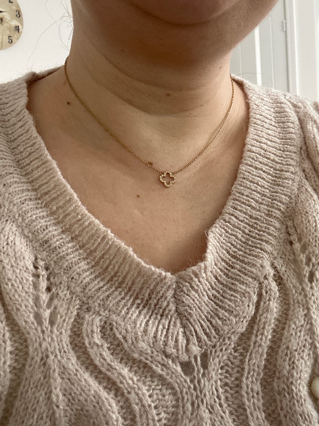 Customer photo review of Pavé Clover Pendant Necklace