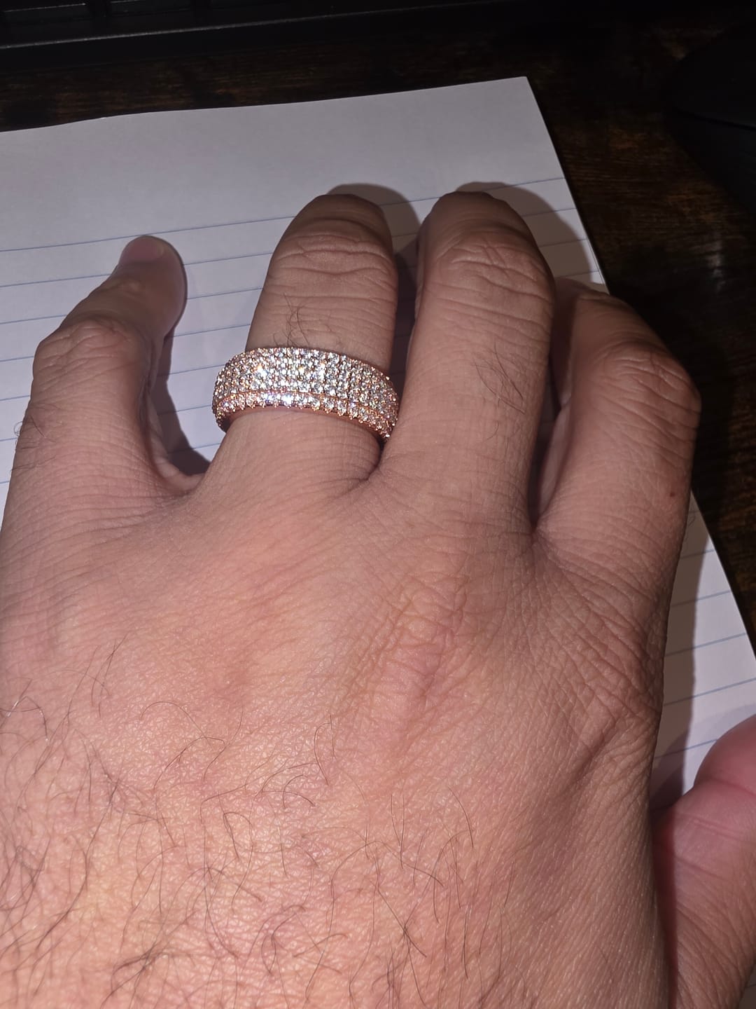 Customer photo review of Moissanite 5 Row Paved Ring - 18k Rose Gold - D Colour - VVS1
