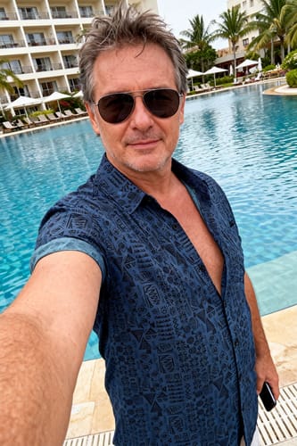 Customer photo review of Chemise homme manches courtes imprimé tribal géométrique bleu marine en rayon