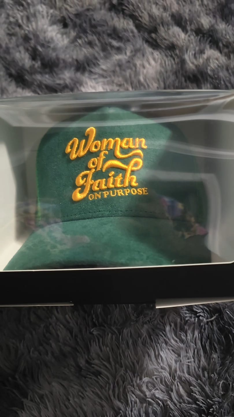 Customer photo review of Woman of Faith On Purpose™ Green Trucker Hat