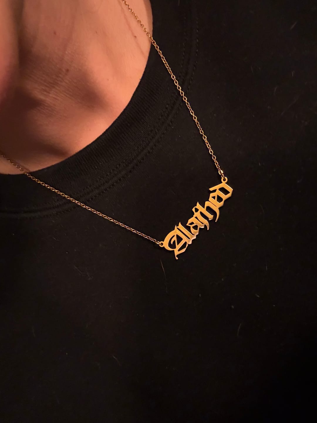 Customer photo review of Gothic Name Necklace