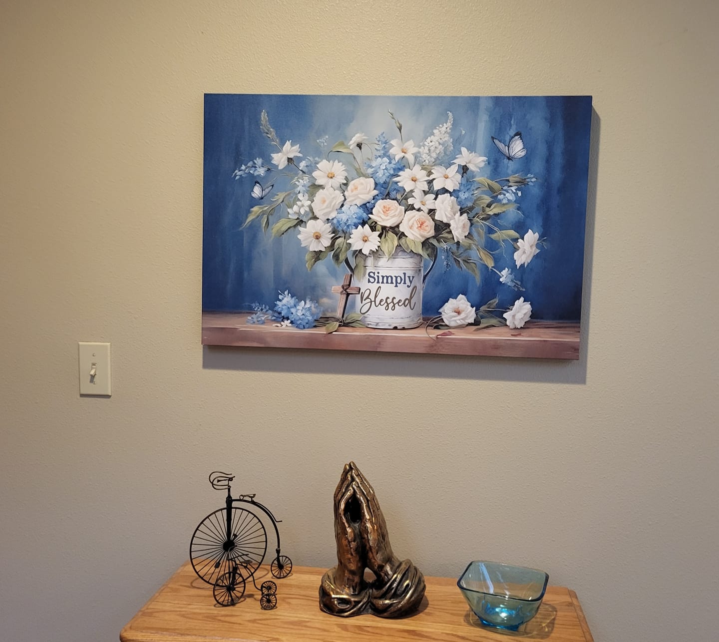 Customer photo review of Simply Blessed Wall Art Canvas, Flowers and Butterflies, Christian Wall Decor
