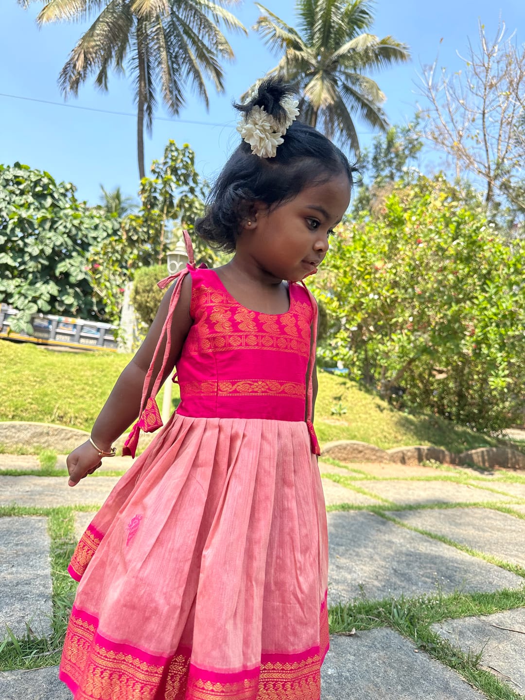 Customer photo review of Blush Pink and Magenta Tie-Up Ethnic Wear for Girls – Traditional Dress for Baby Girl