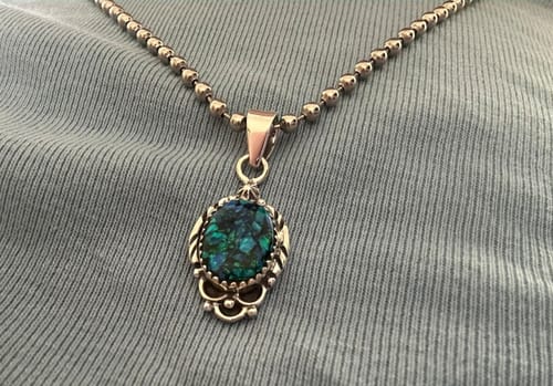 Customer photo review of Exclusive Southwestern Style Mosaic Opal Pendant 1 3/8" (.925 Sterling Silver)
