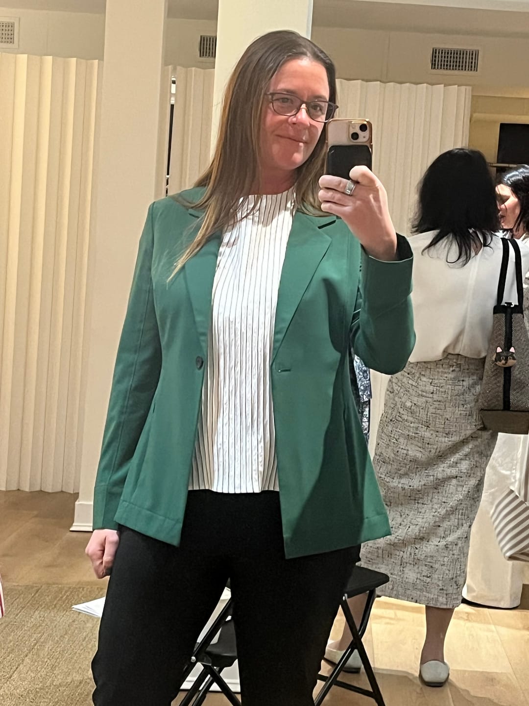 Customer photo review of Didion Drape Top - Shadow Stripe :: Ivory/Viridian