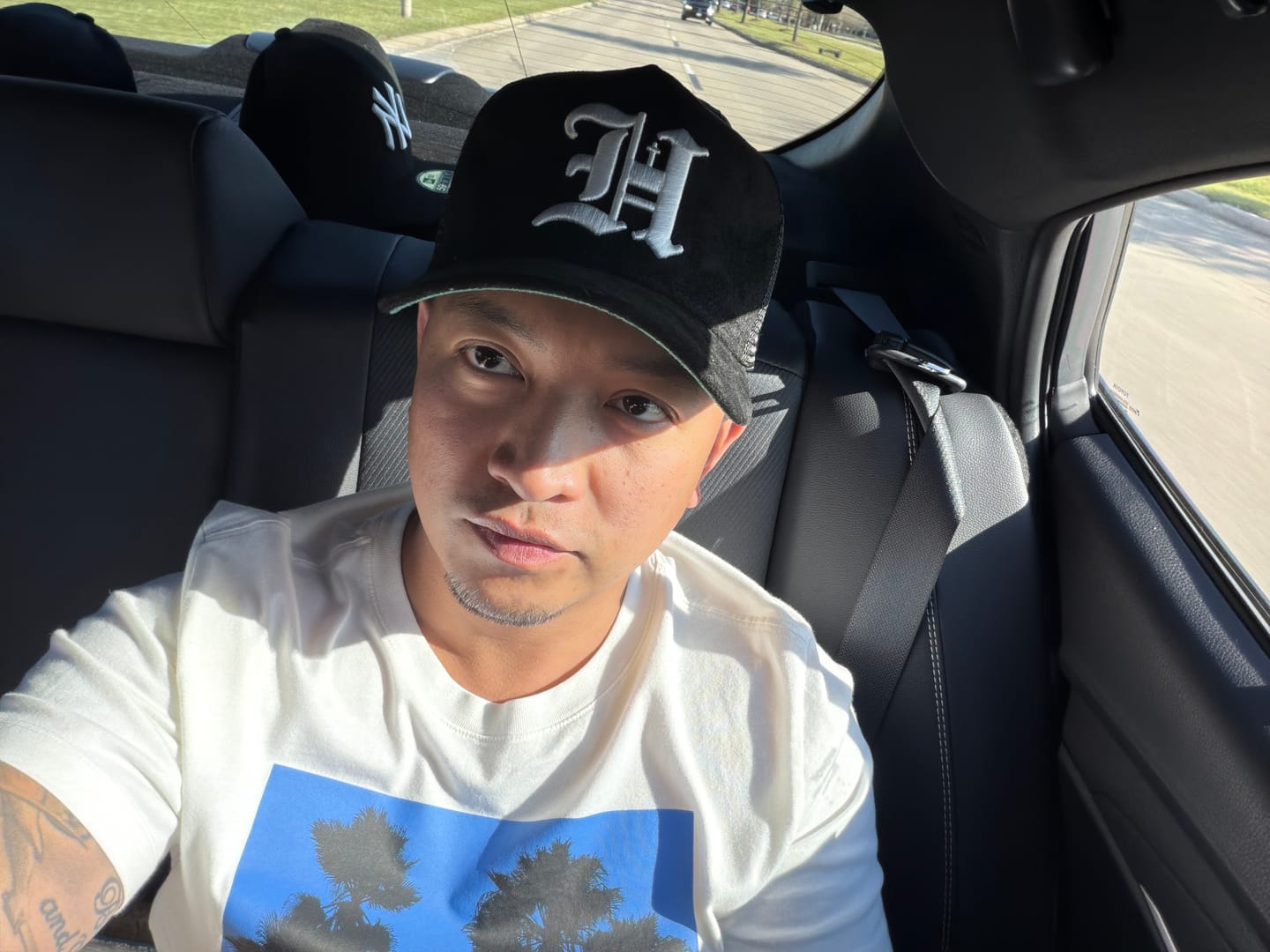 Customer photo review of Black and White Sueded Trucker Hat