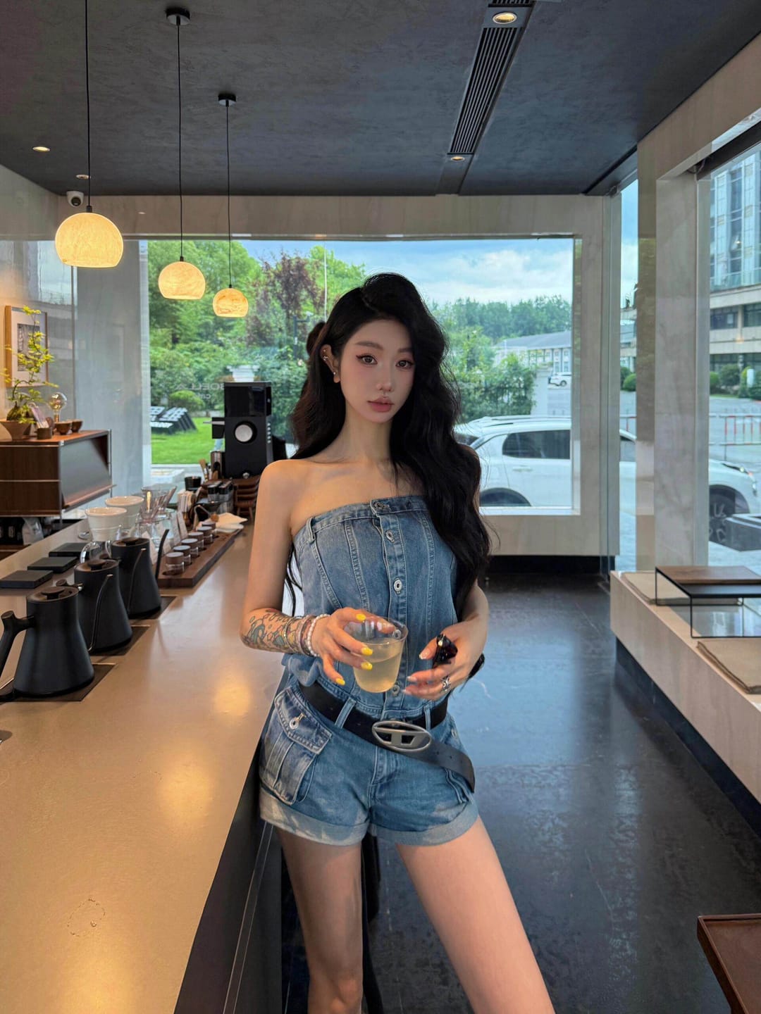 Customer photo review of WARDEN EDGE Strapless Denim Utility Romper