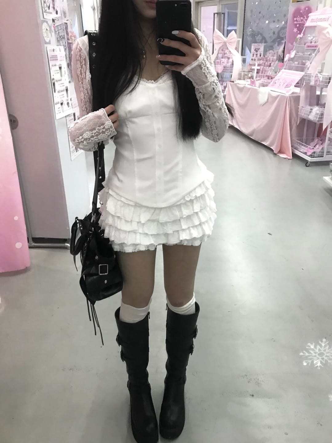 Customer photo review of WARDEN EDGE Lace-Trim Cami Top & Layered Ruffle Mini Skirt Set