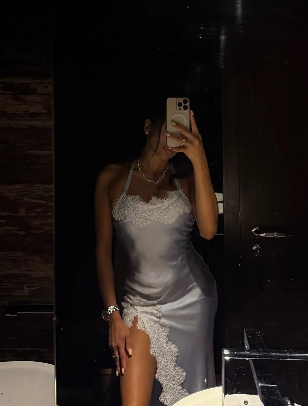 Customer photo review of Gisele Lace Side Slit Maxi Dress