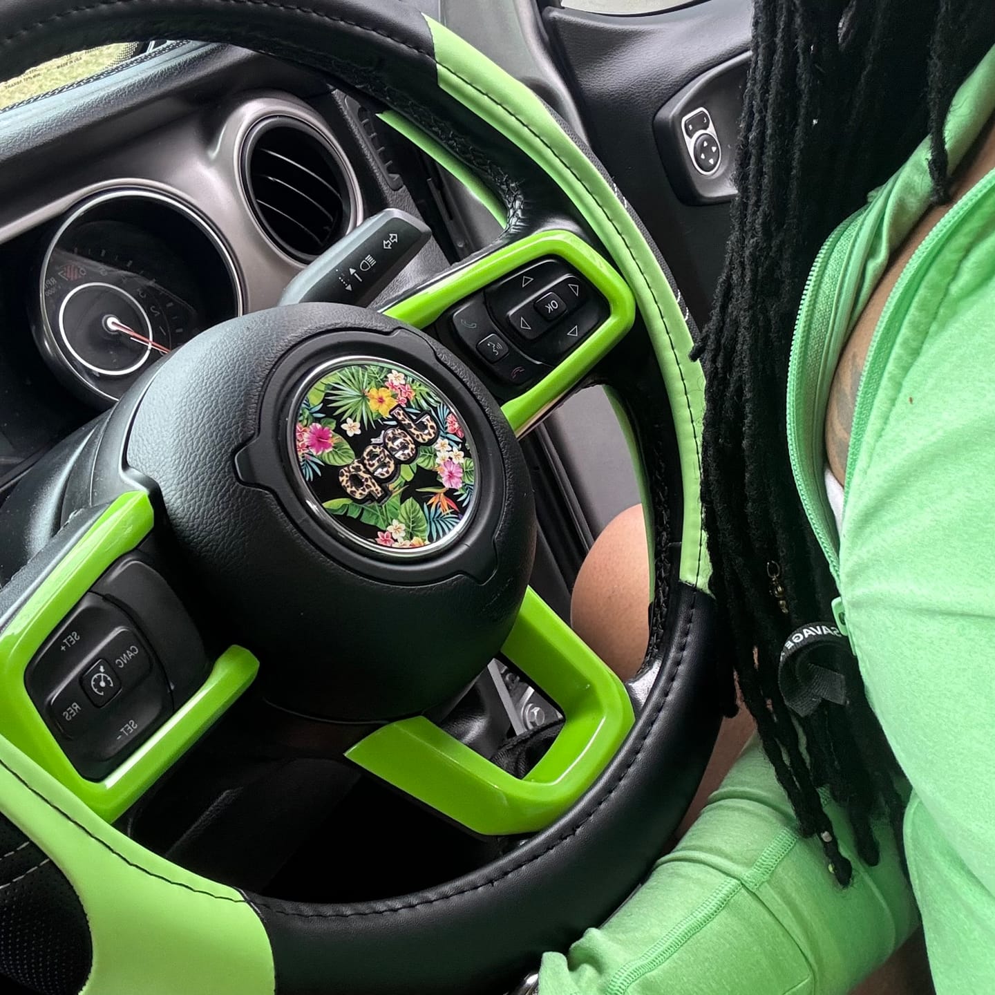 Customer photo review of Floral Steering Wheel Decal for Jeep