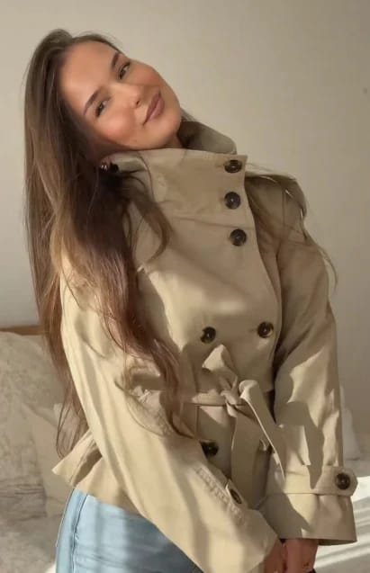 Customer photo review of Kiarra Stand Collar Crop Trenchcoat