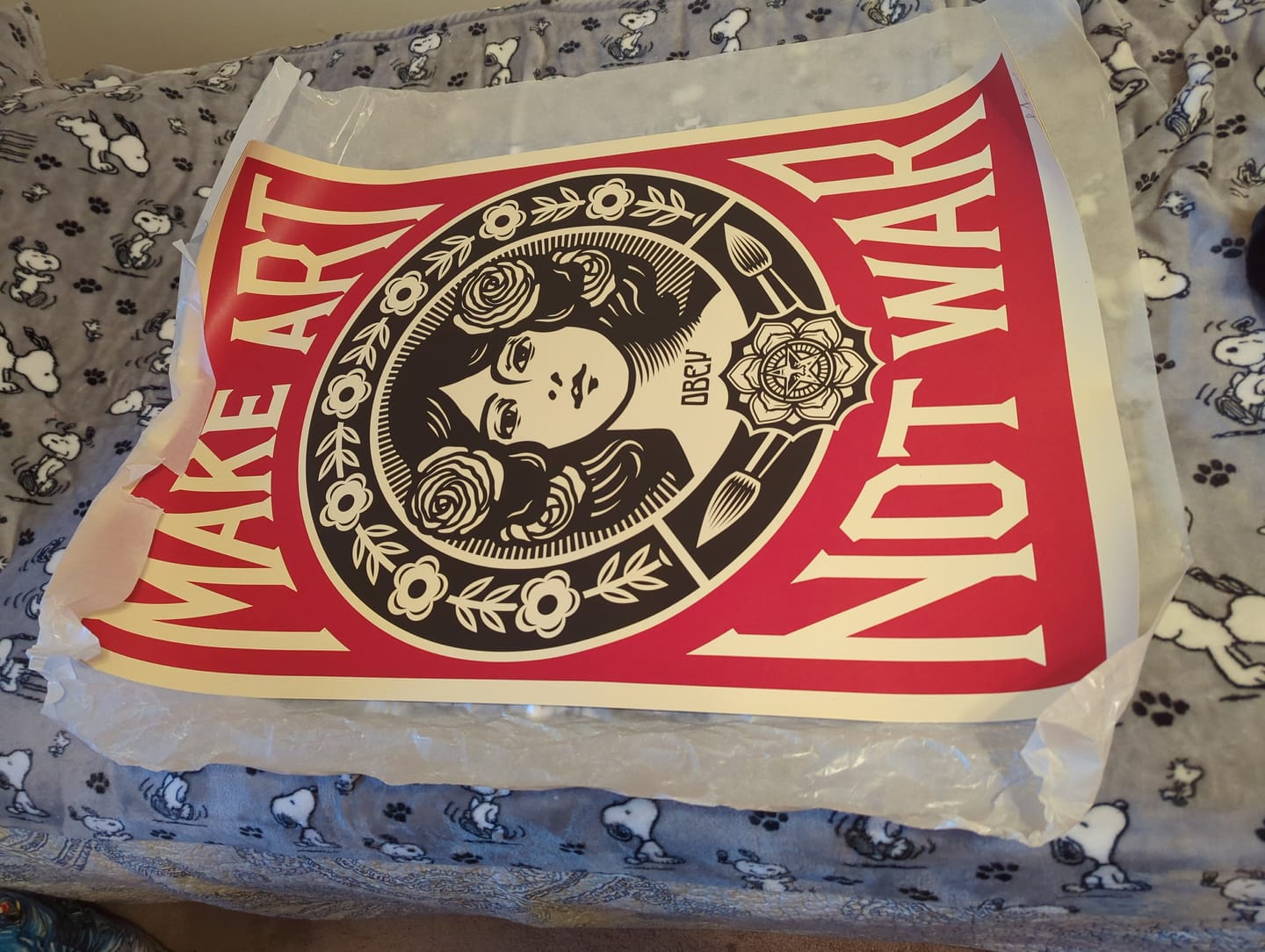 Customer photo review of Shepard Fairey MAKE ART NOT WAR Signed Offset Lithograph