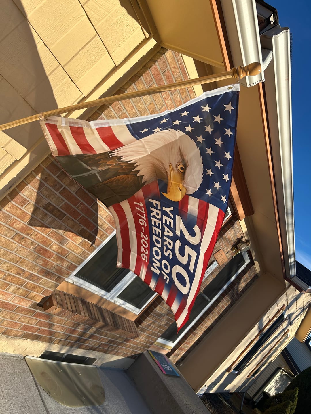 Customer photo review of America’s 250th Anniversary Flag – 3x5 Ft Bald Eagle Patriotic Flag | 1776-2026 “250 Years of Freedom” Banner