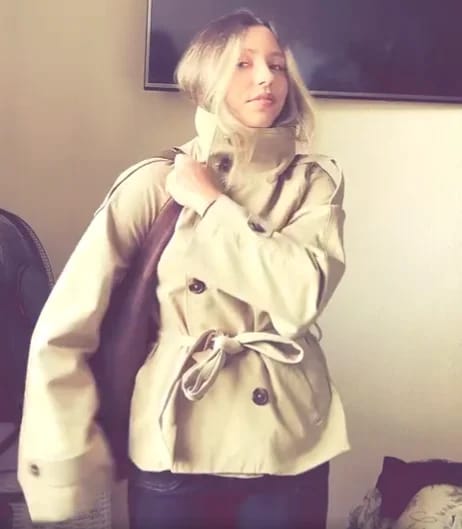 Customer photo review of Kiarra Stand Collar Crop Trenchcoat