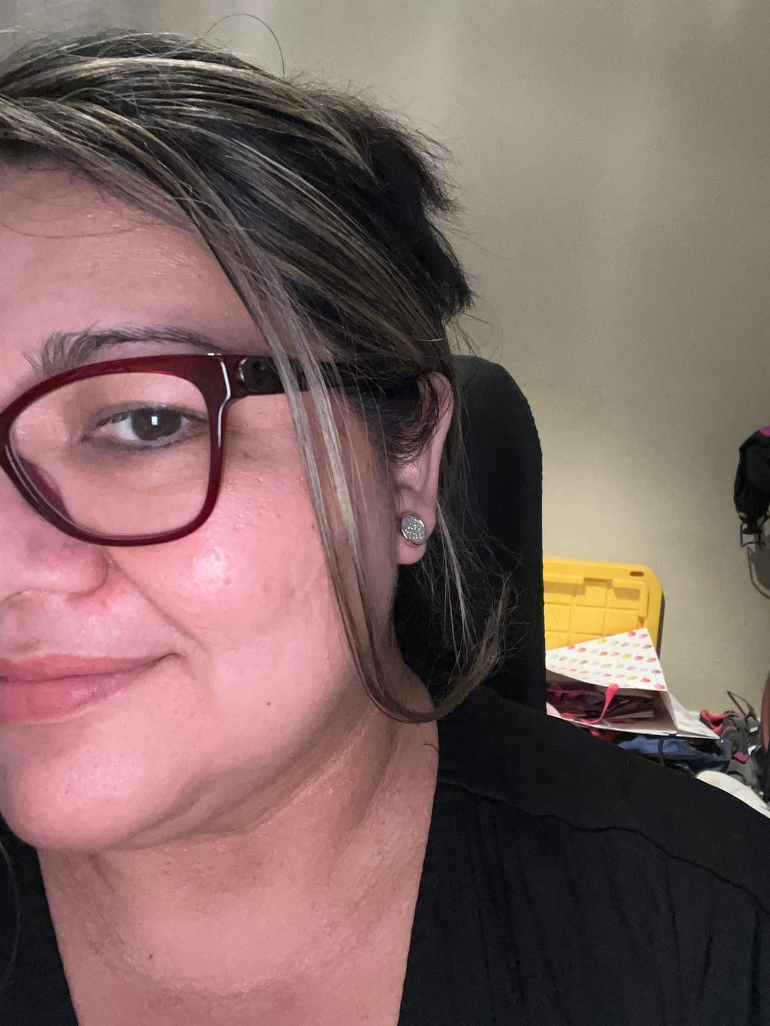 Customer photo review of Gold Rimmed Glitter Studs