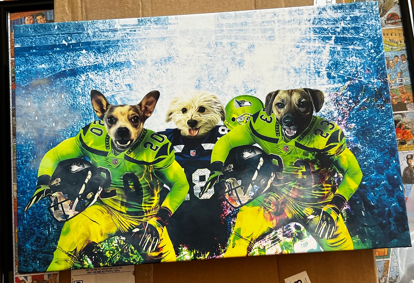 Customer photo review of 'Seattle Doggos' Personalized 3 Pet Canvas