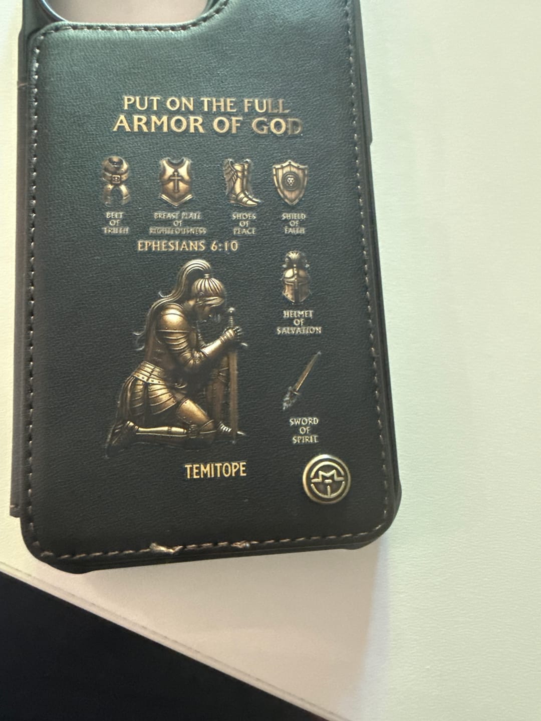 Customer photo review of Put On The Full Amor Of God - Personalized Christian Wallet Phone Case