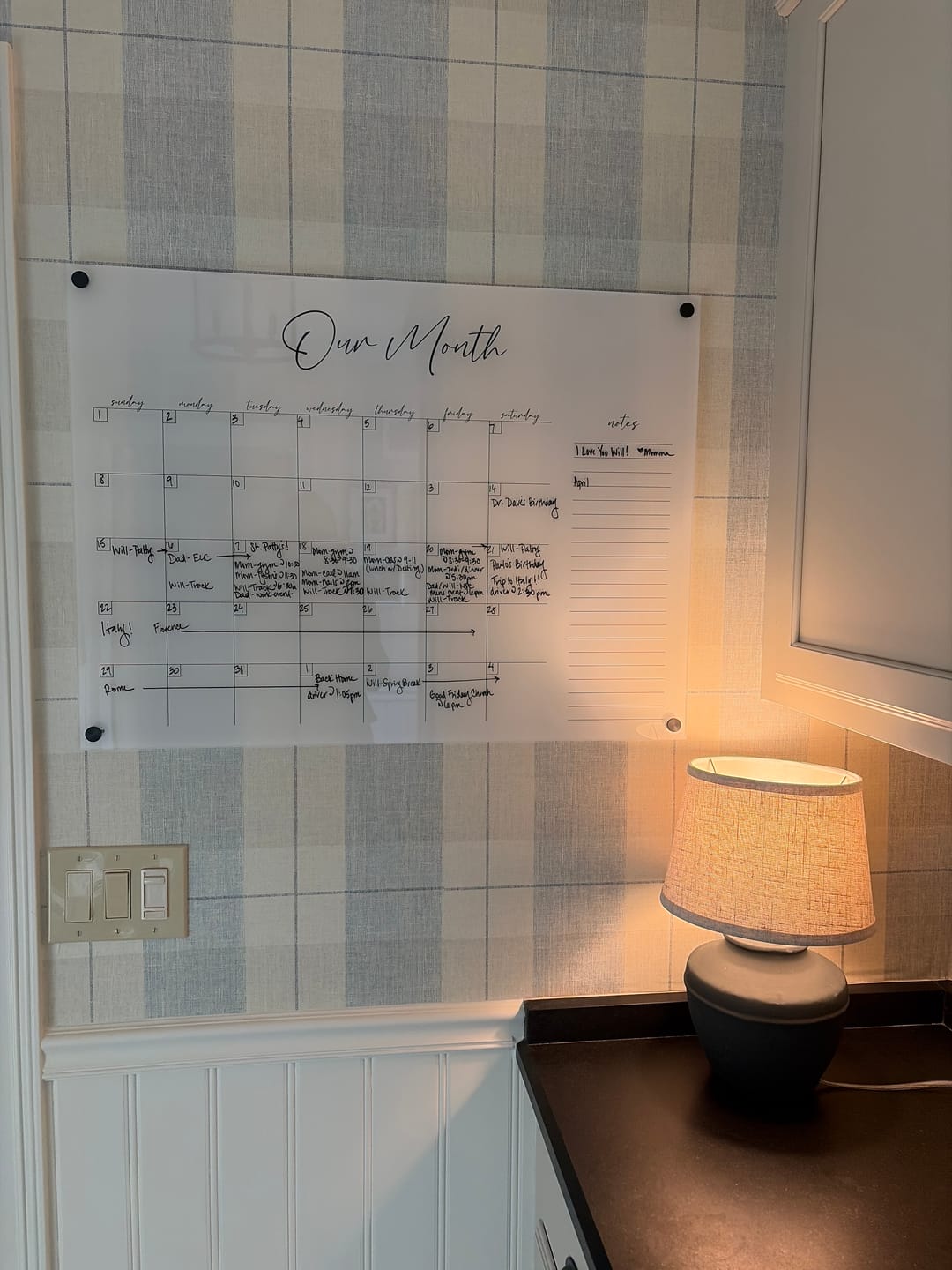 Customer photo review of Monthly Frosted Acrylic Calendar + 1 Section | Horizontal Pennington