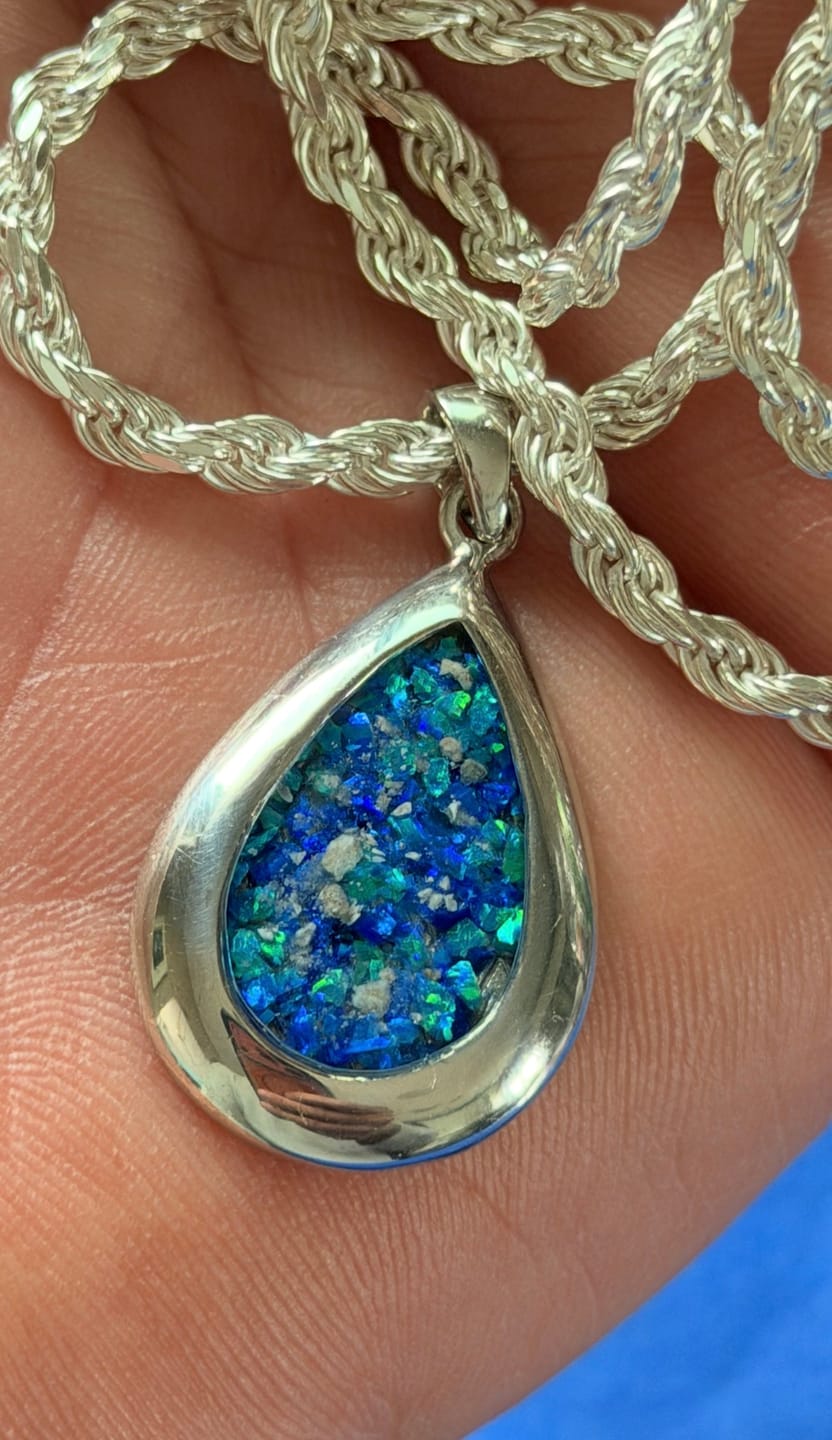 Customer photo review of Pear Drop Opal Cremation Pendant - Engravable